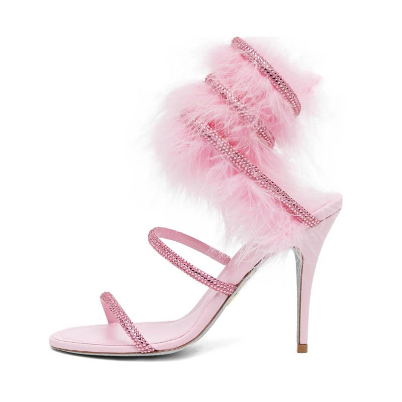Roze bont enkelsandalen met kr - Wedding Super recensie en prijs