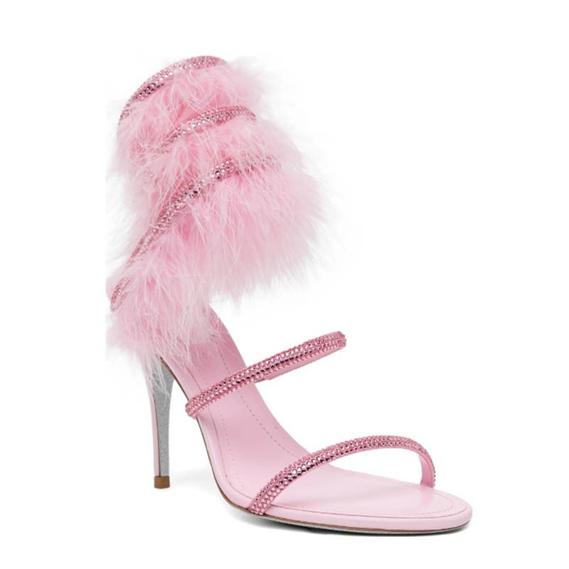Roze bont enkelsandalen met kr - Wedding Super recensie en prijs